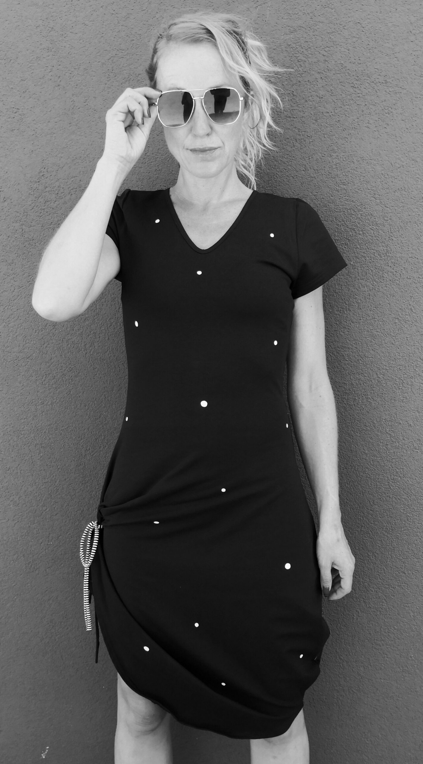 Polka-dot asymmetrical dress