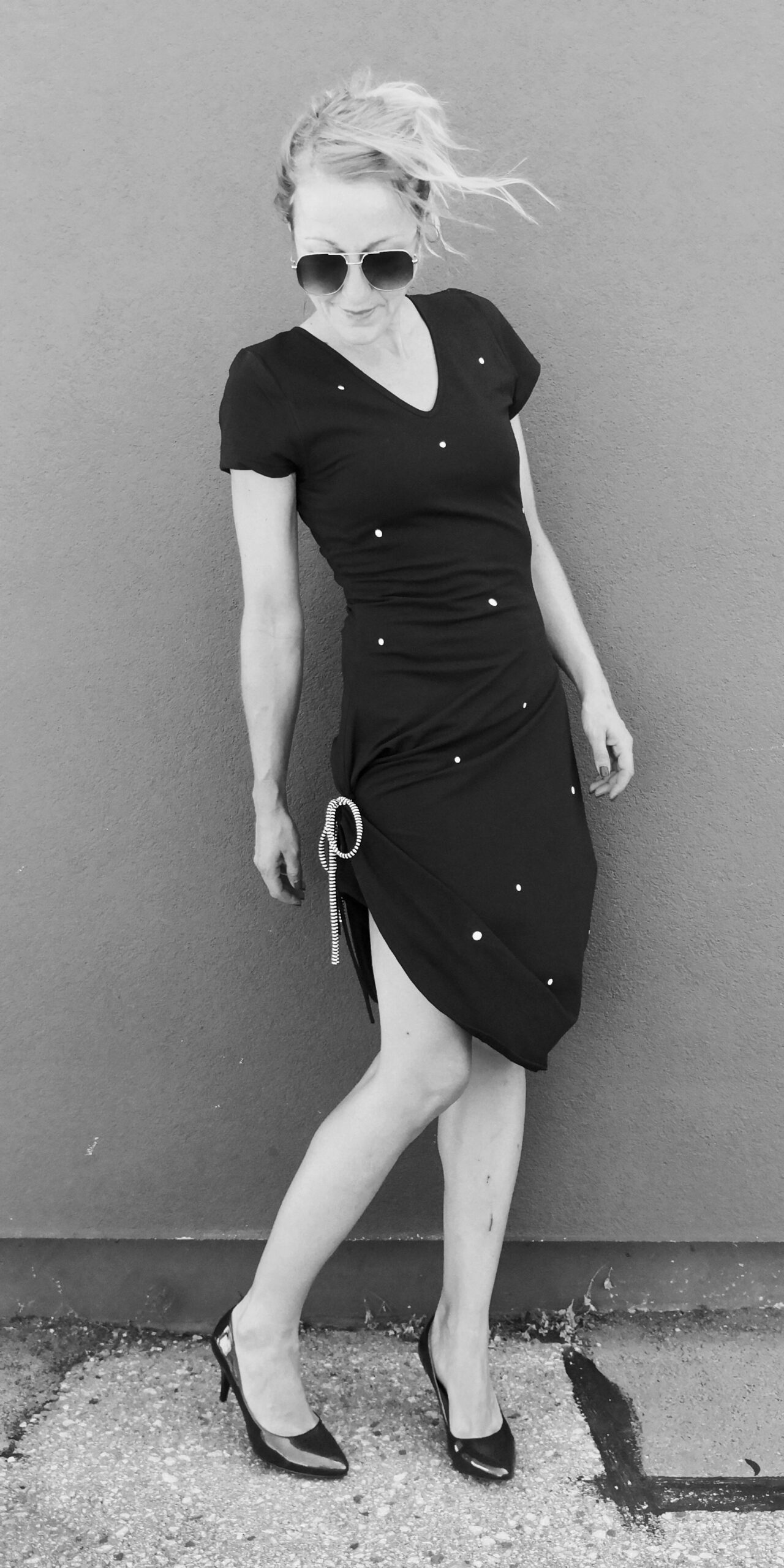 Polka-dot asymmetrical dress