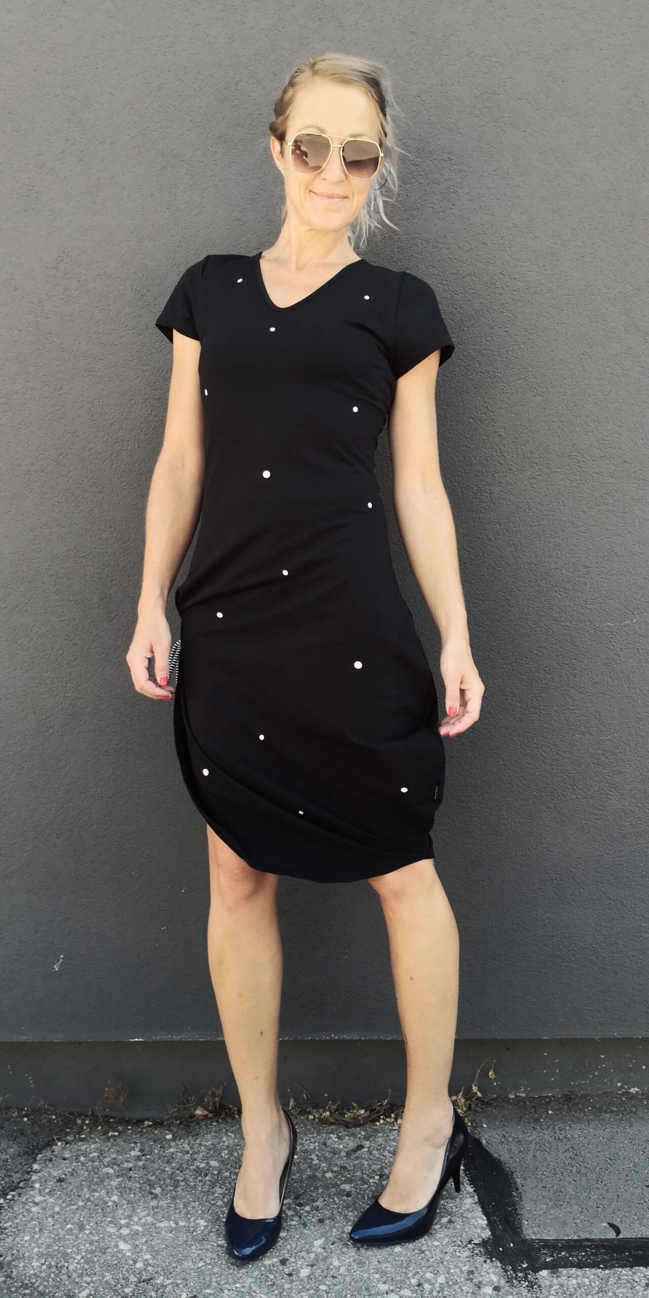 Polka-dot asymmetrical dress
