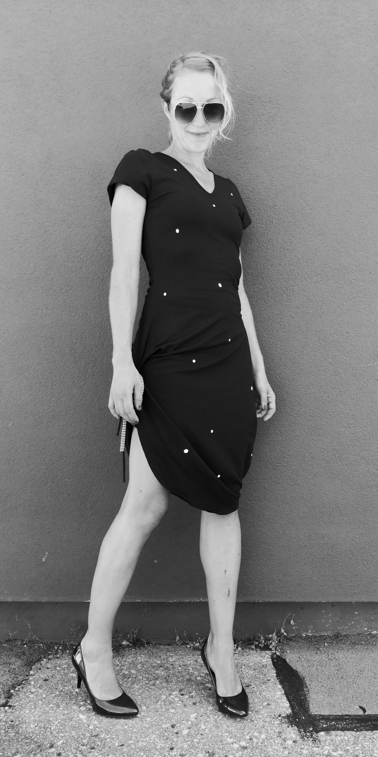 Polka-dot asymmetrical dress