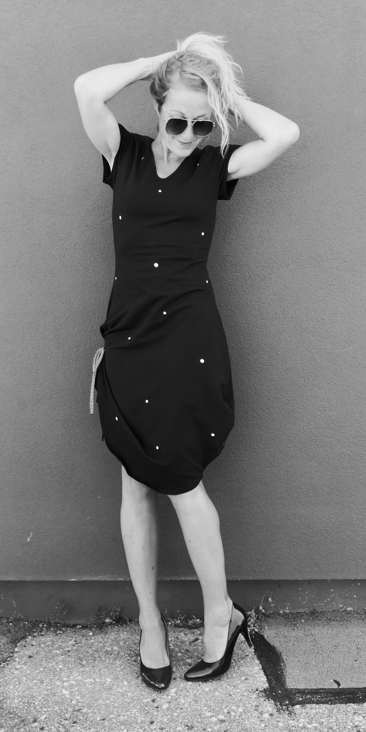 Polka-dot asymmetrical dress