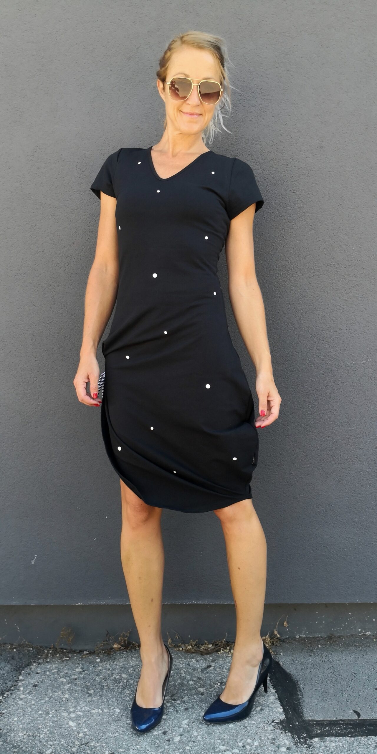 Polka-dot asymmetrical dress
