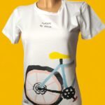 White women's T-shirt Furam po svoje bicycle