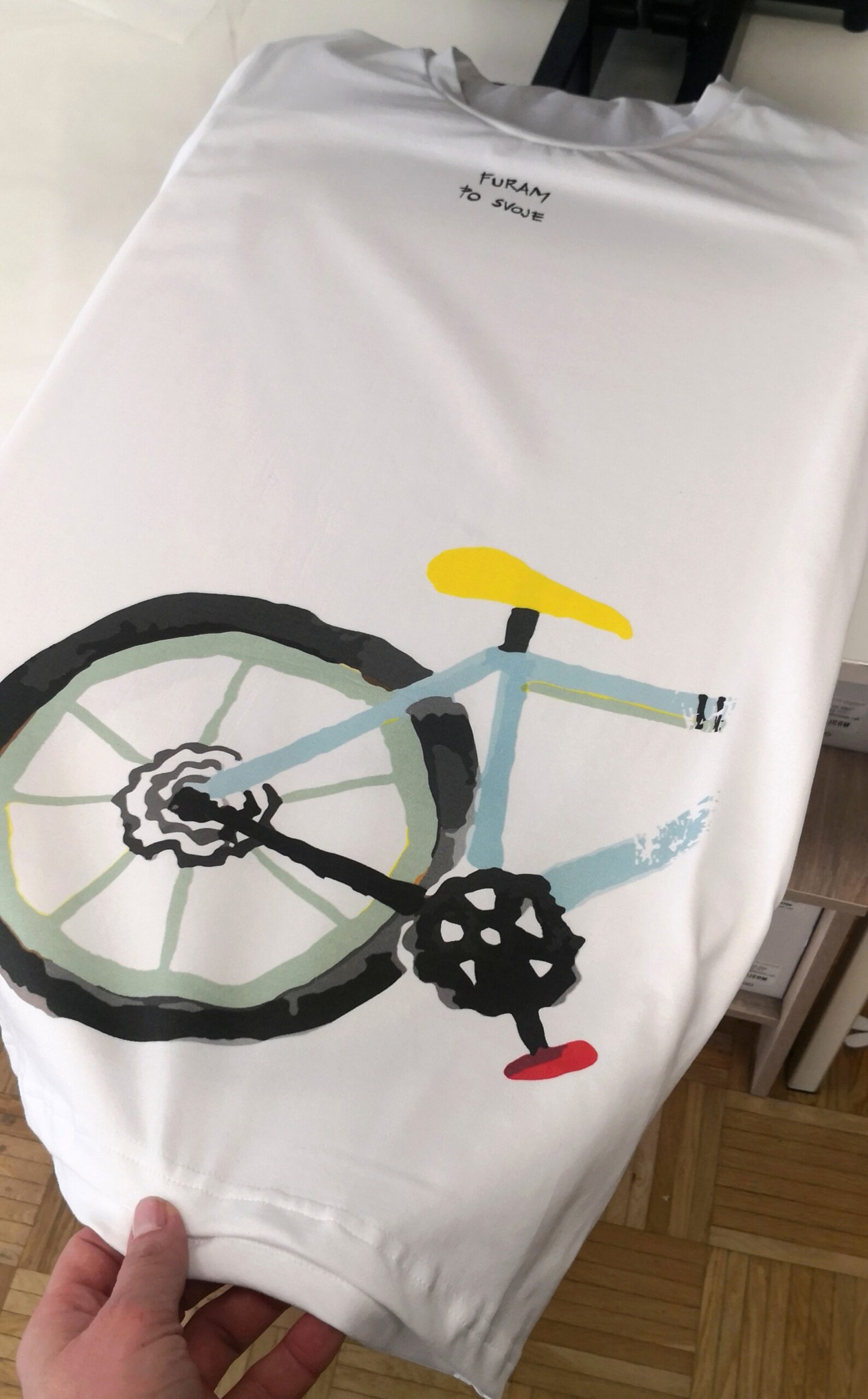 Moška majica furam po svoje bicikl bela