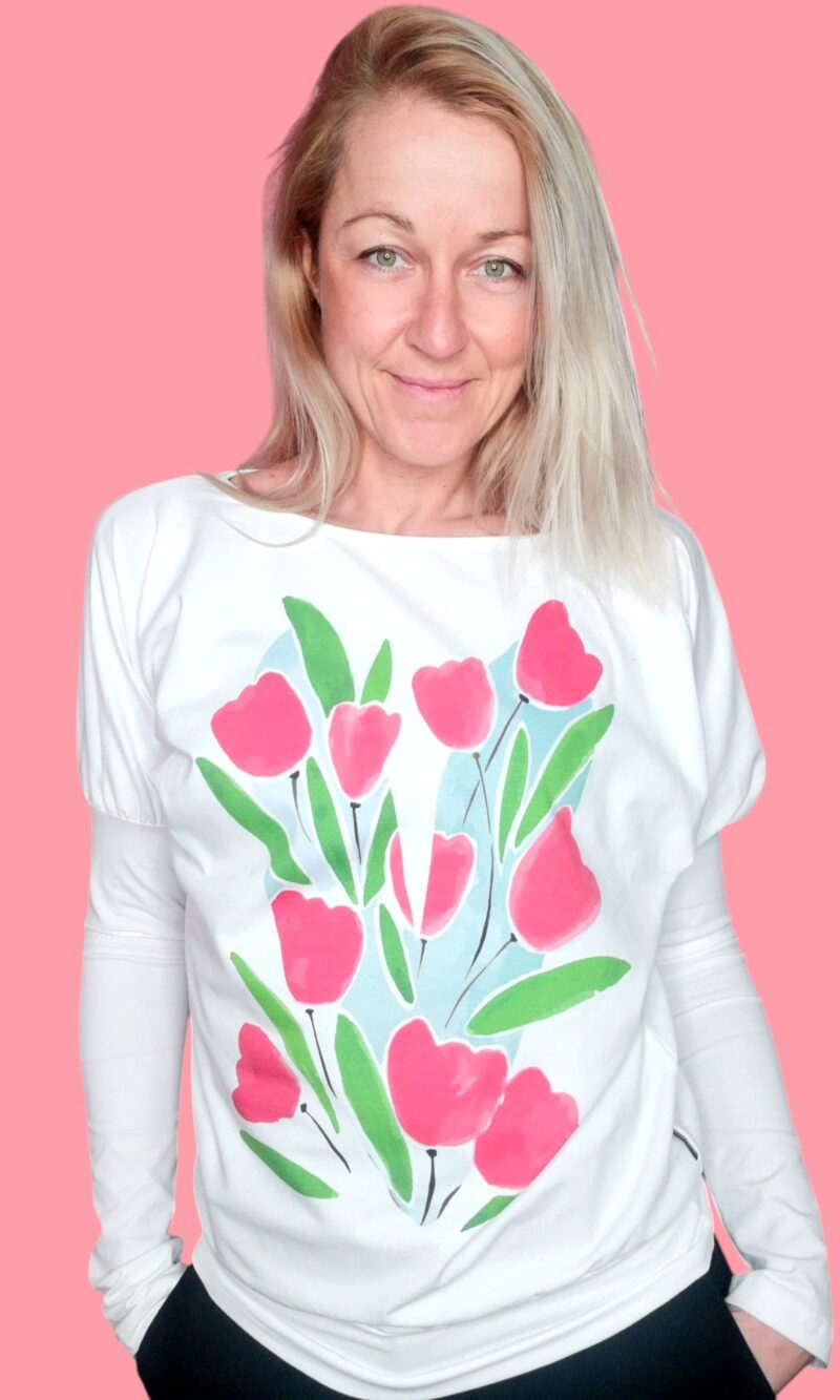 Tulips - white batwing long sleeve