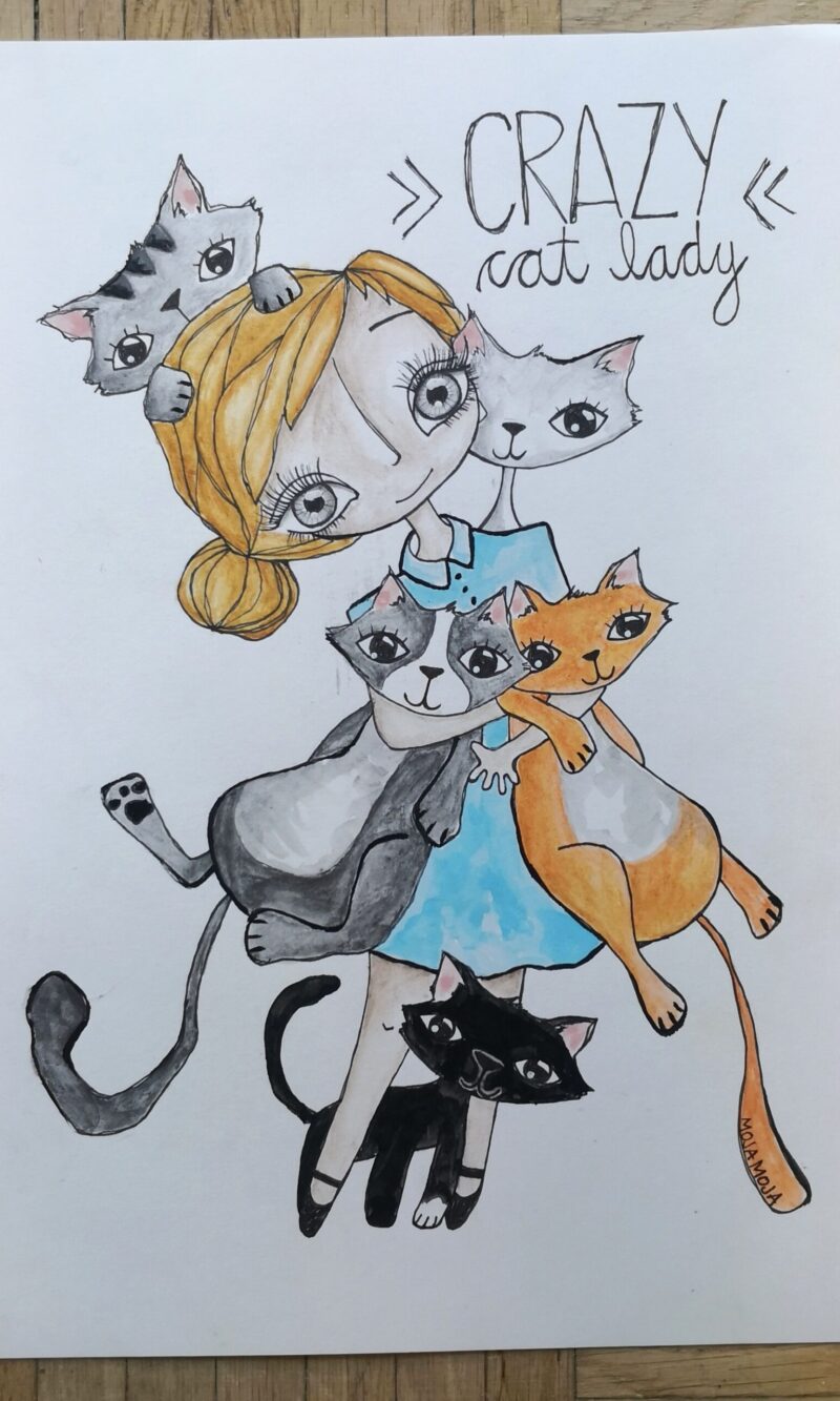 Crazy cat lady - original ilustracija