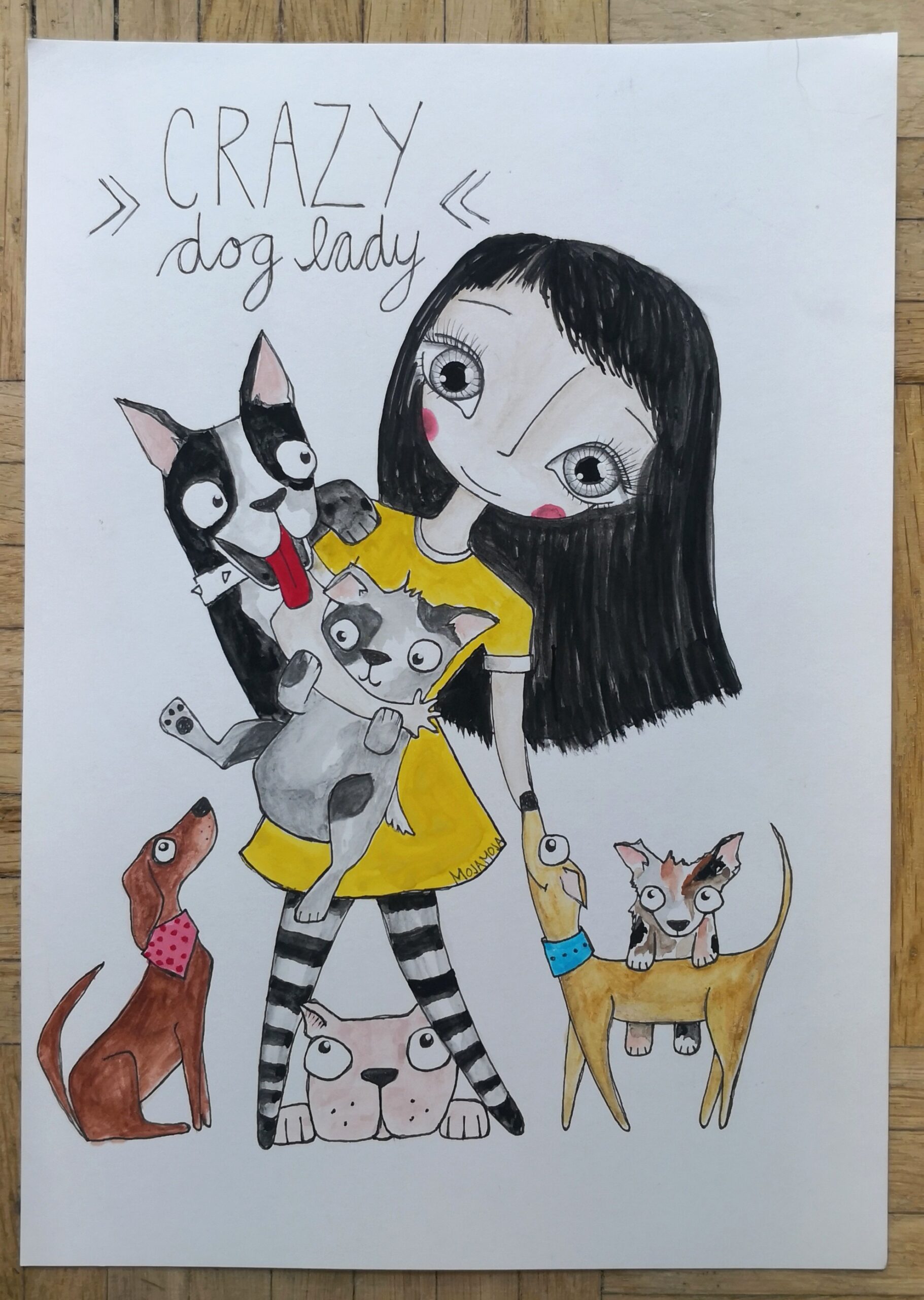 Crazy dog lady - original illustration