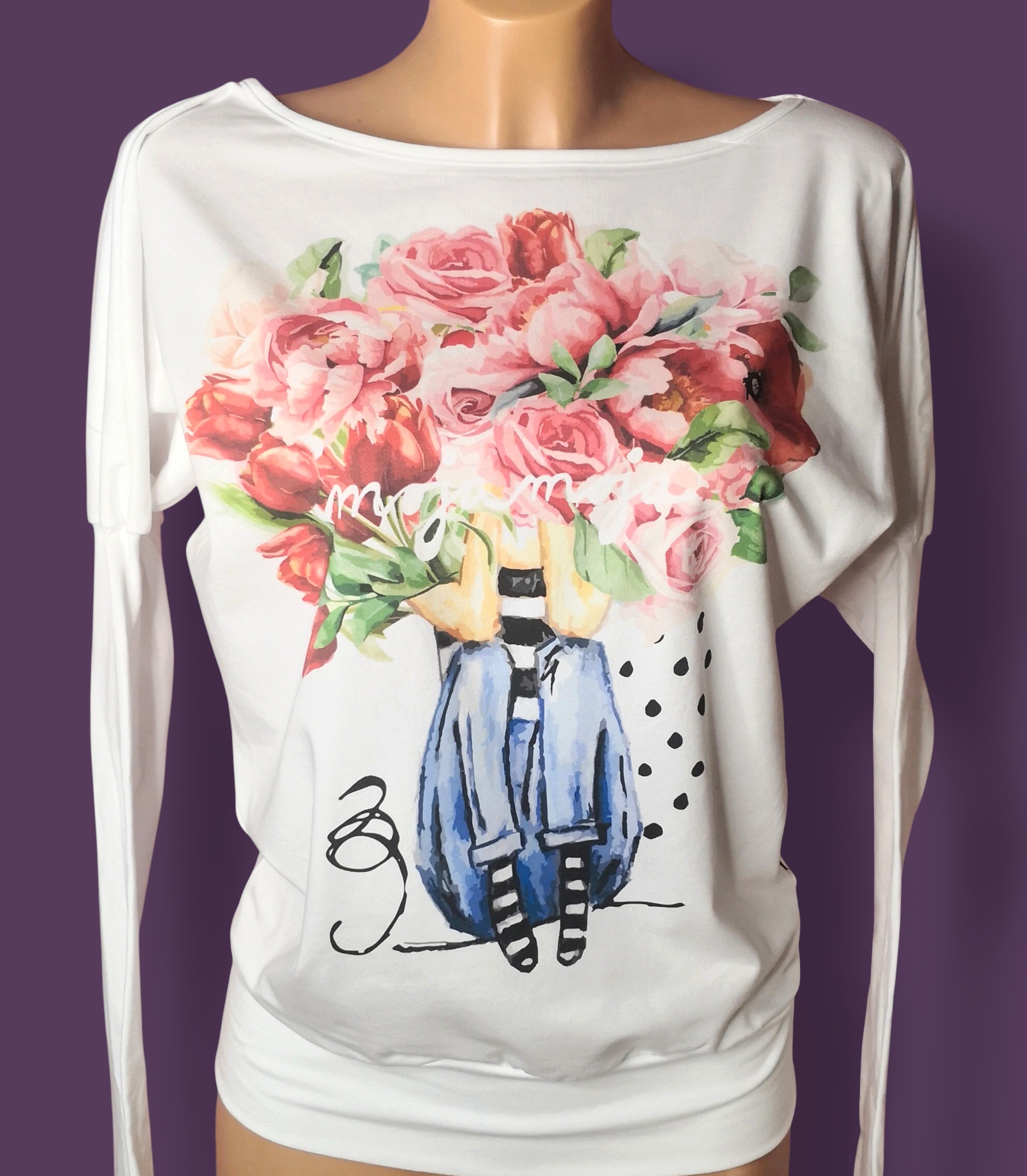 Pink - white batwing long sleeve