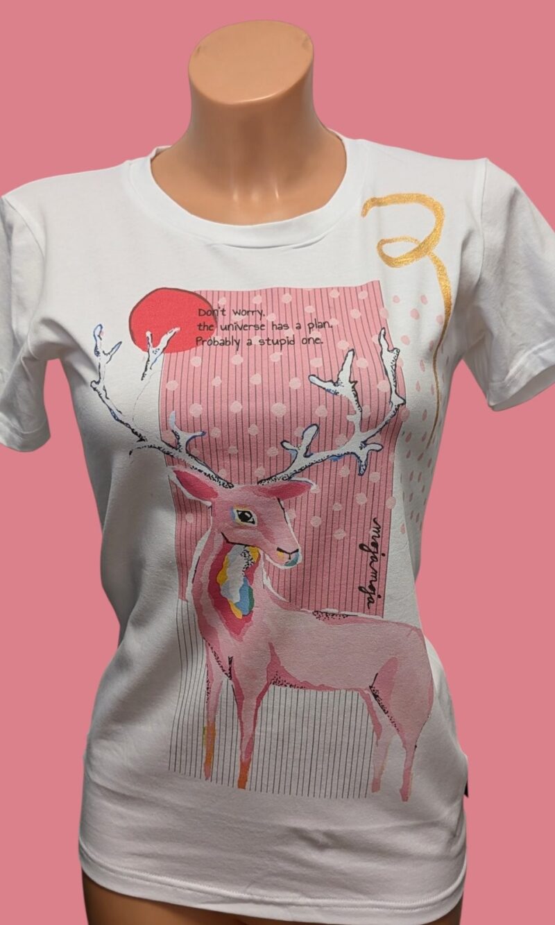 White fitted T-shirt Universe has a plan